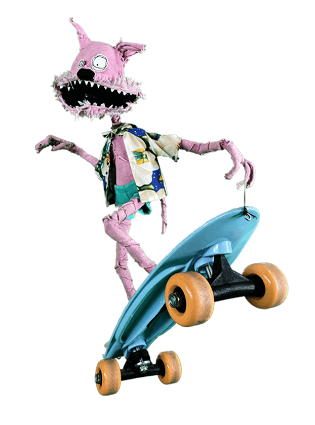 skateboarding cat Carl puppet